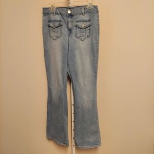 d.jeans Light Wash Flared Leg Denim Jeans Front Flap Pockets 10‎ Blue Stretch